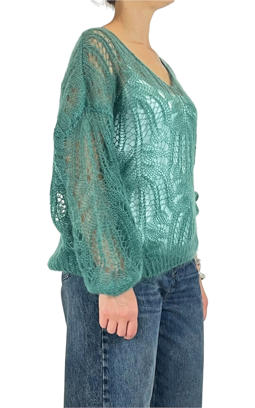 Off-on - Maglia traforata scollo V - Verde