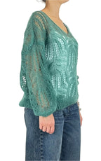 Off-on - Maglia traforata scollo V - Verde