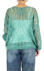 Off-on - Maglia traforata scollo V - Verde