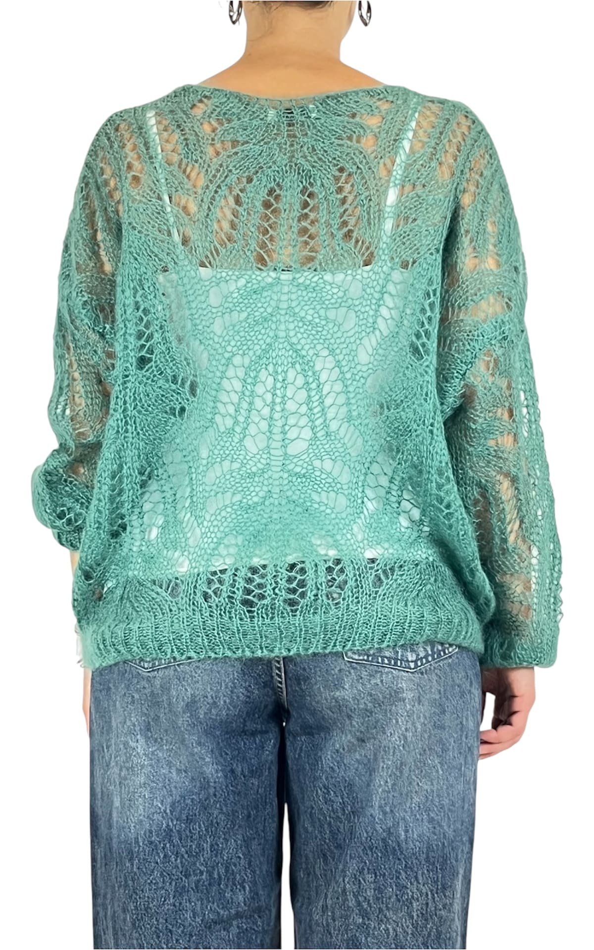 Off-on - Maglia traforata scollo V - Verde