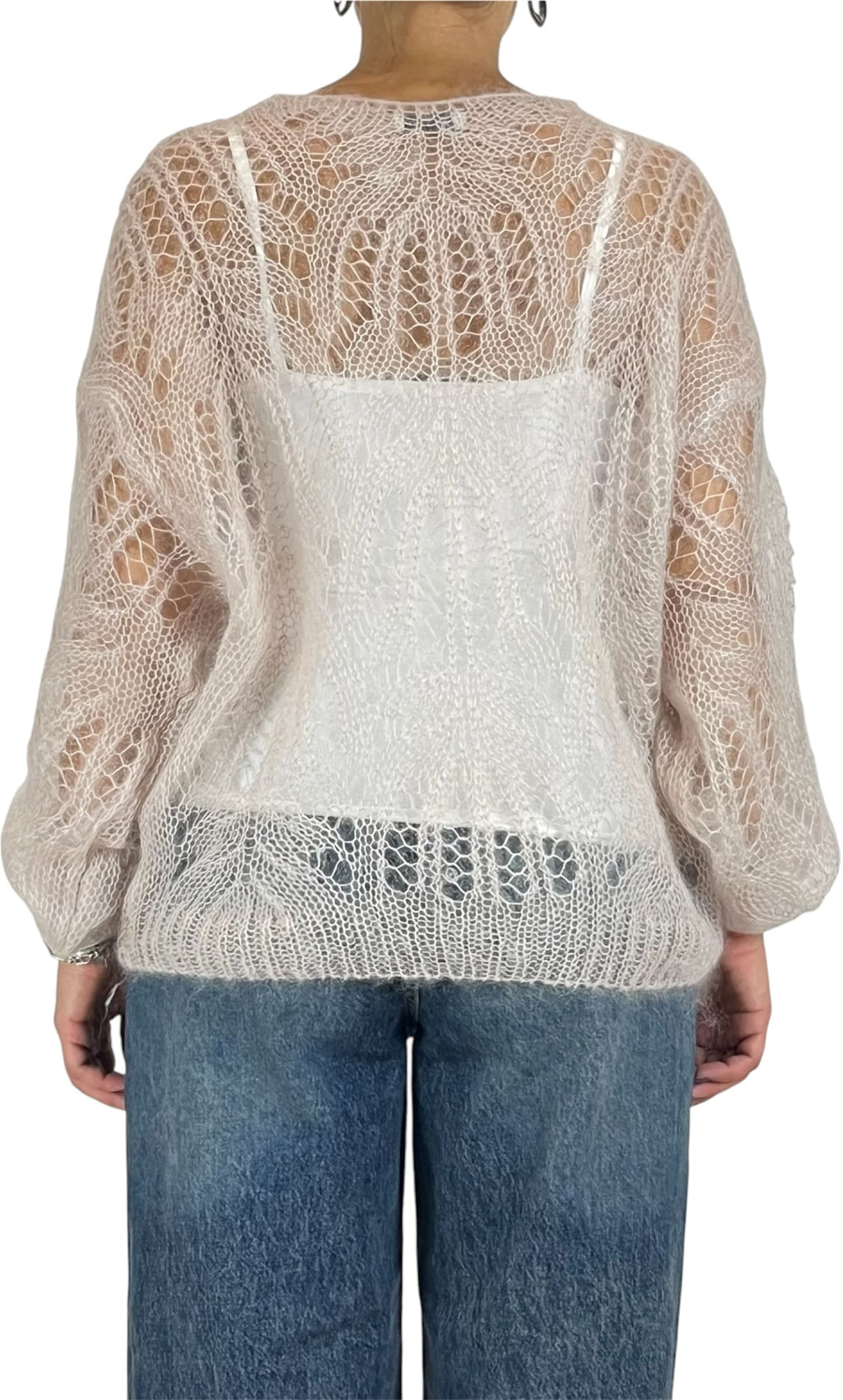 Off-on - Maglia traforata scollo V - Avorio