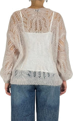 Off-on - Maglia traforata scollo V - Avorio