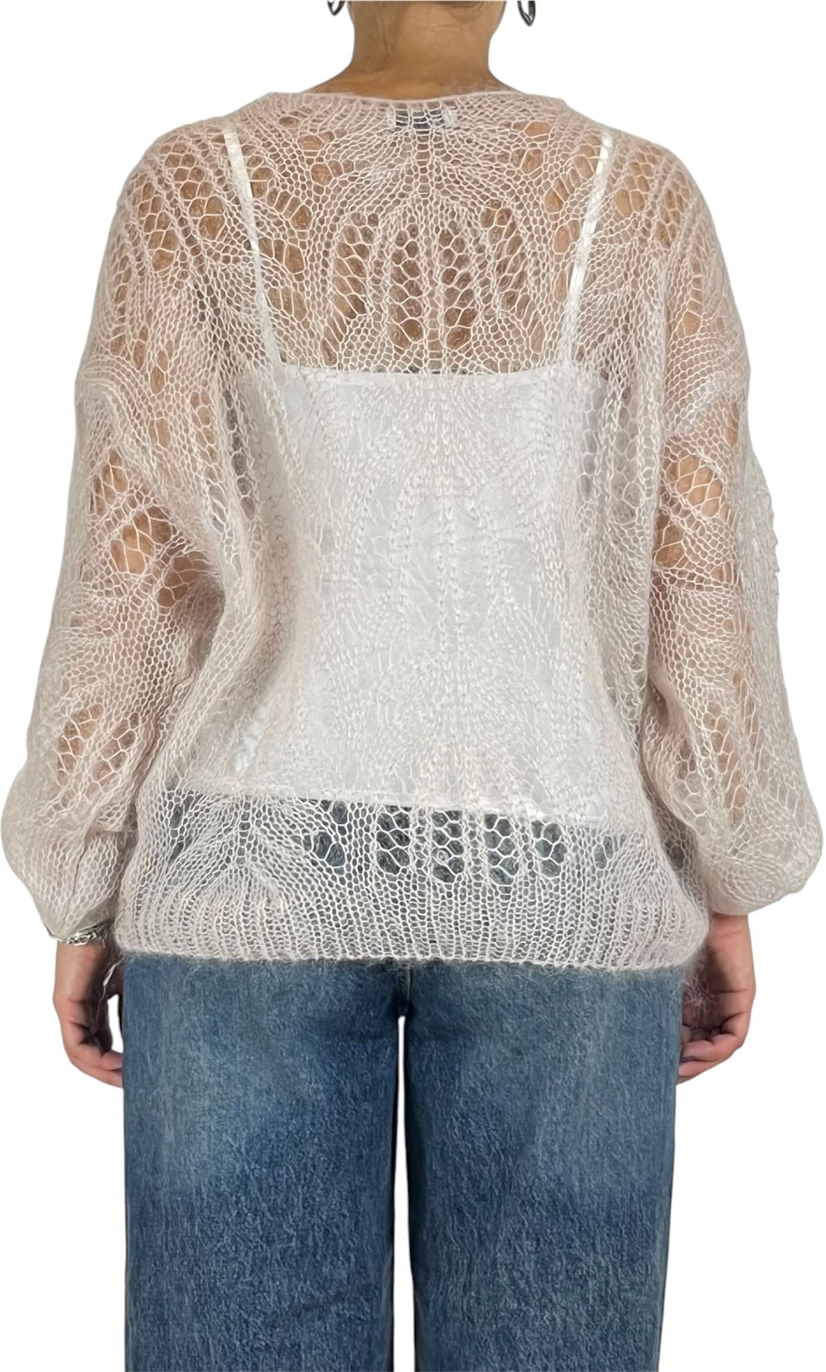 Off-on - Maglia traforata scollo V - Avorio