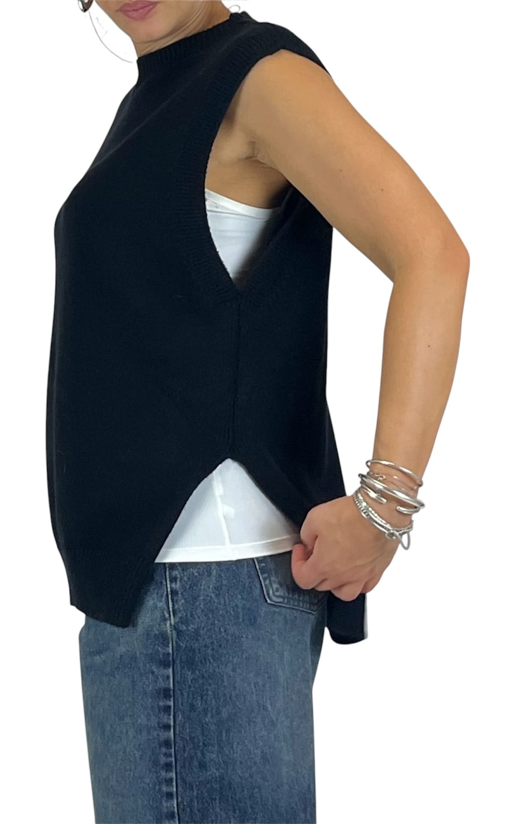 Initial - Gilet rasato con spacchi - Nero