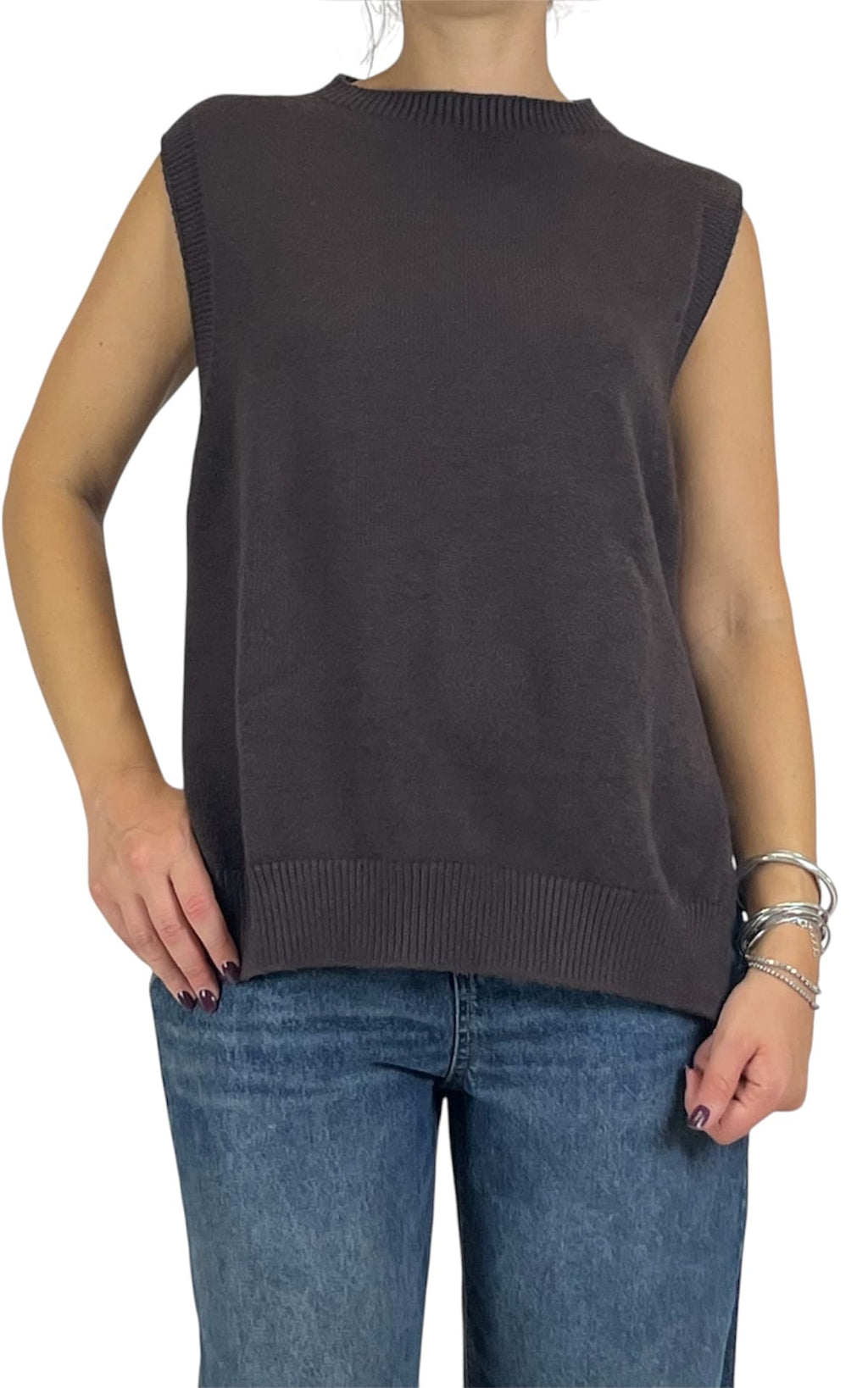 Initial - Gilet rasato con spacchi - Moro