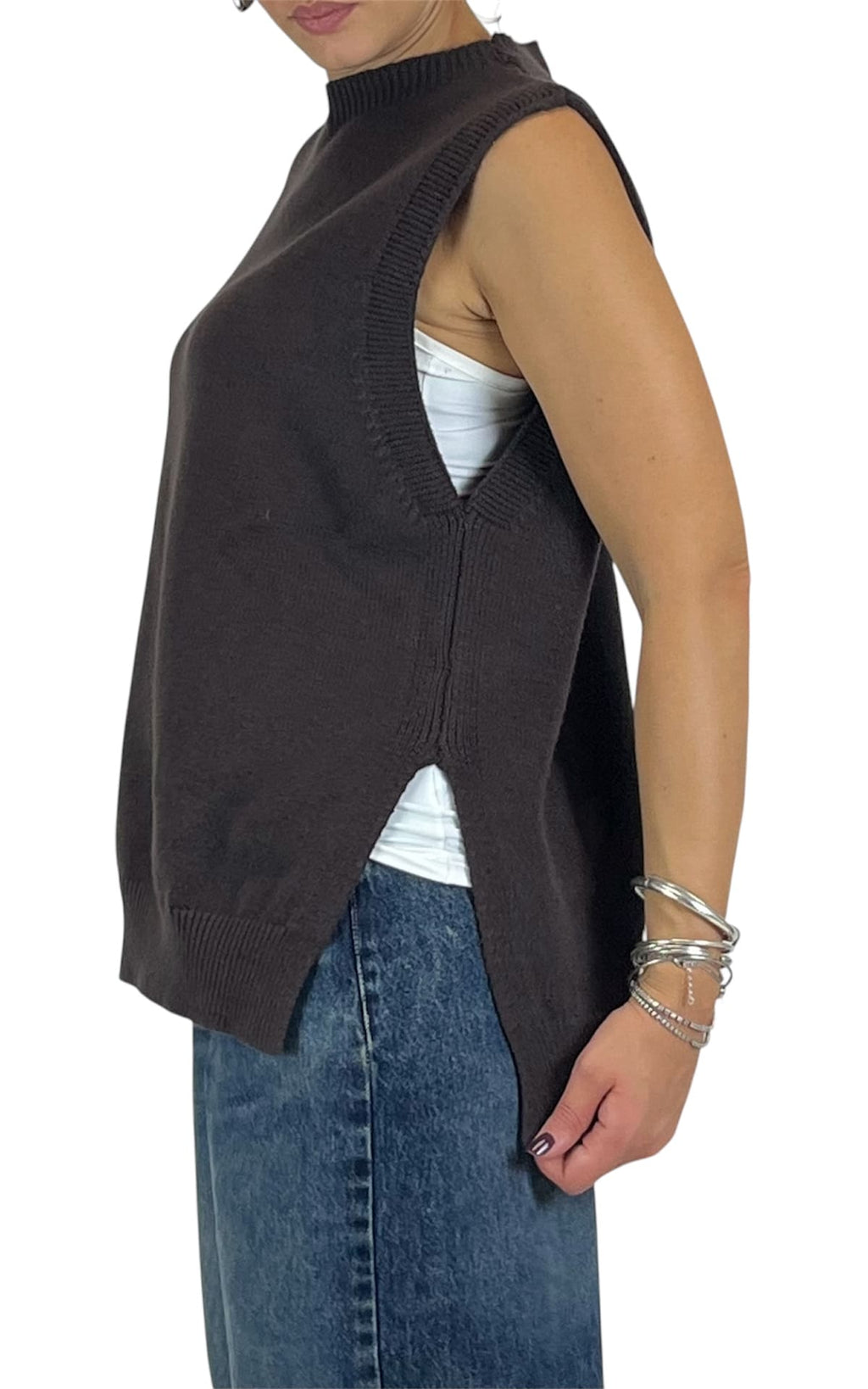 Initial - Gilet rasato con spacchi - Moro