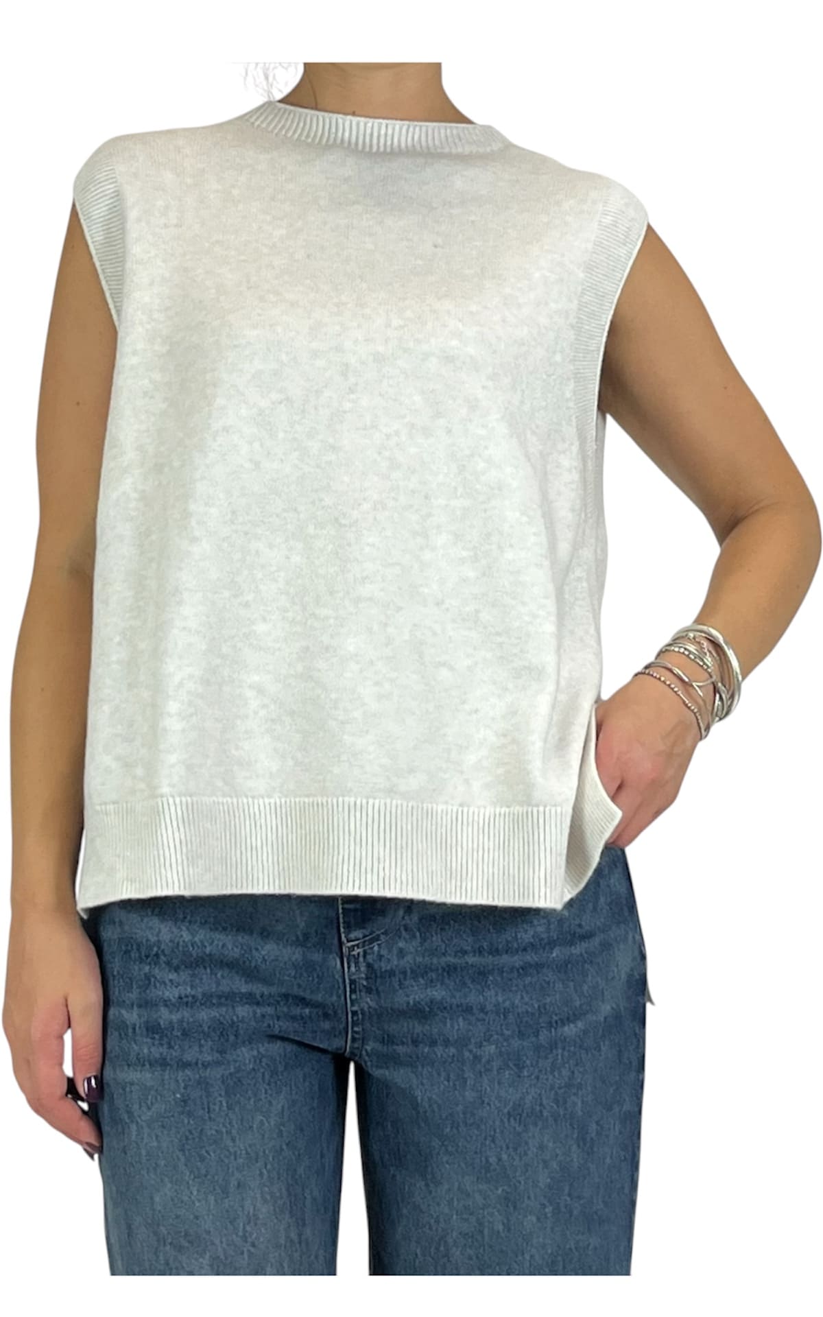 Initial - Gilet rasato con spacchi - Avorio
