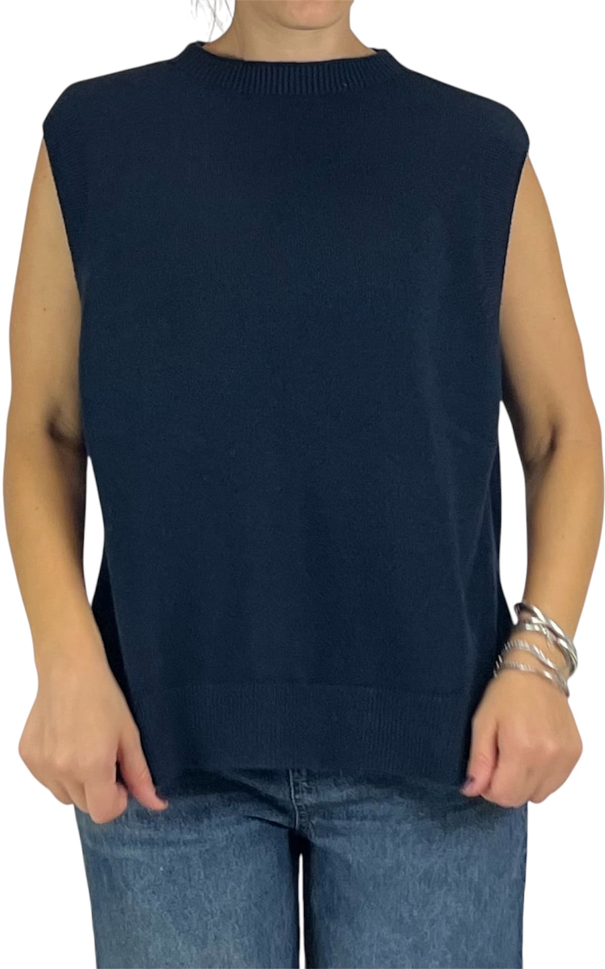 Initial - Gilet rasato con spacchi - Blu