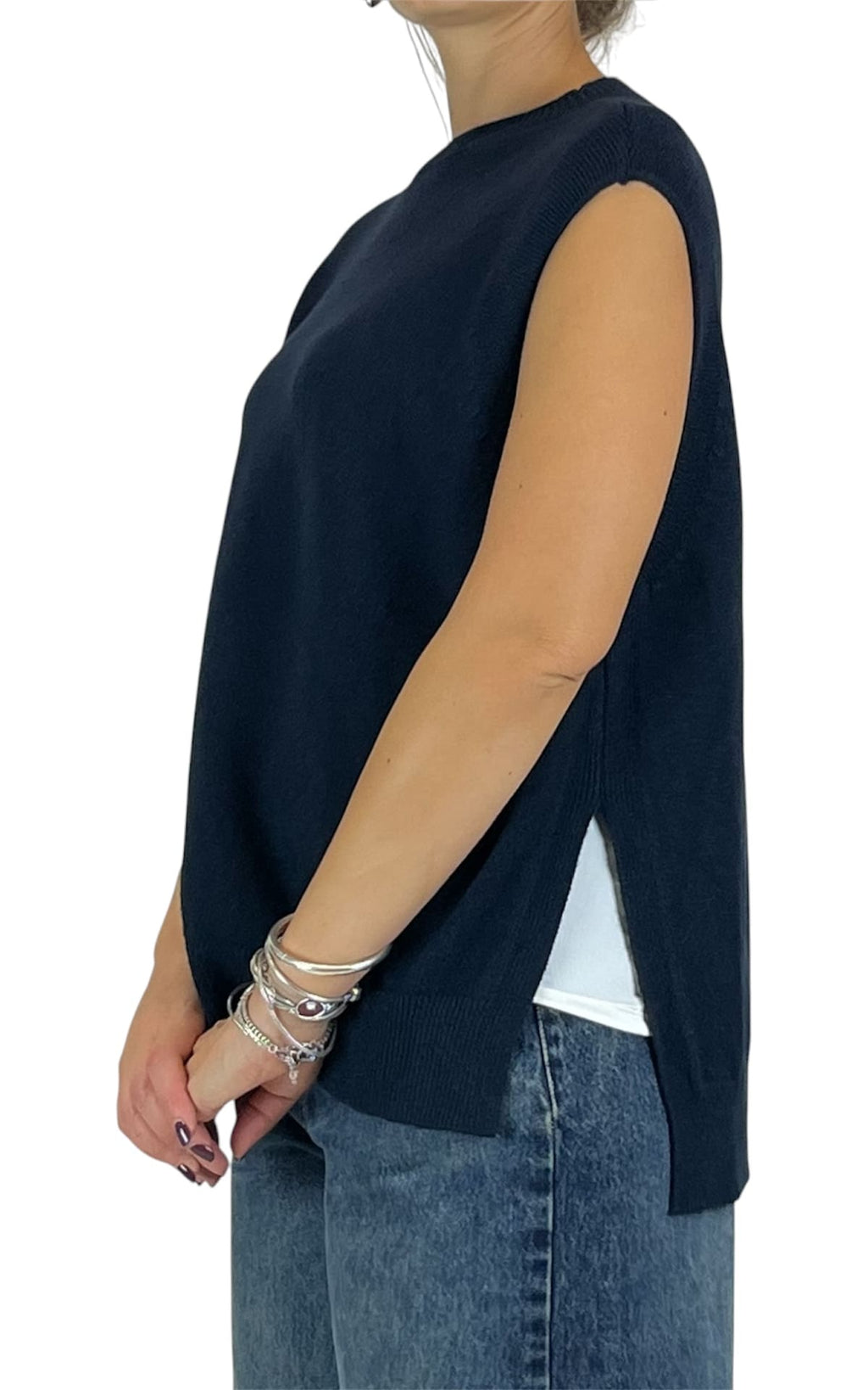 Initial - Gilet rasato con spacchi - Blu