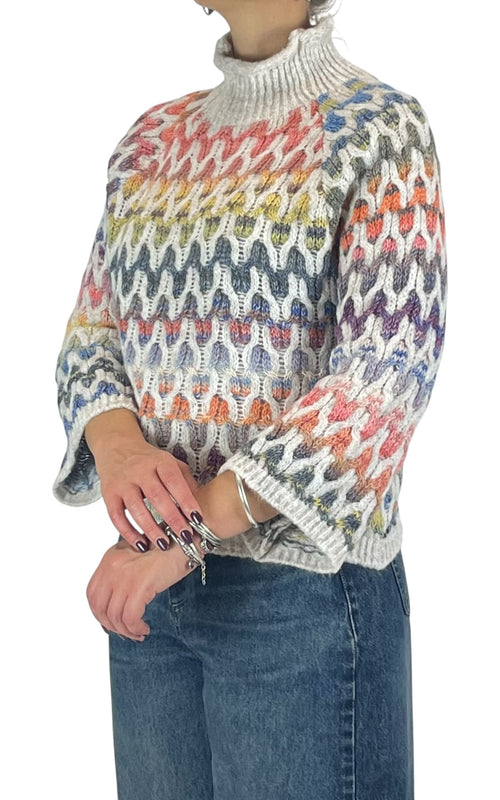 Flaminia G - Maglia intarsi multicolor - Avorio