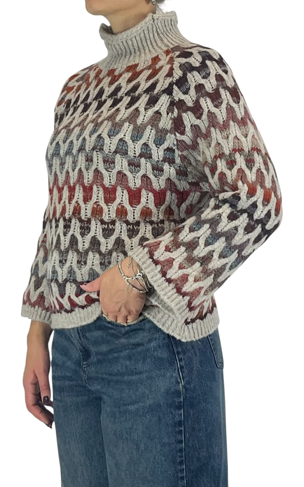 Flaminia G - Maglia intarsi multicolor - Beige