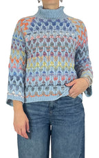 Flaminia G - Maglia intarsi multicolor - Celeste