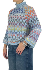 Flaminia G - Maglia intarsi multicolor - Celeste