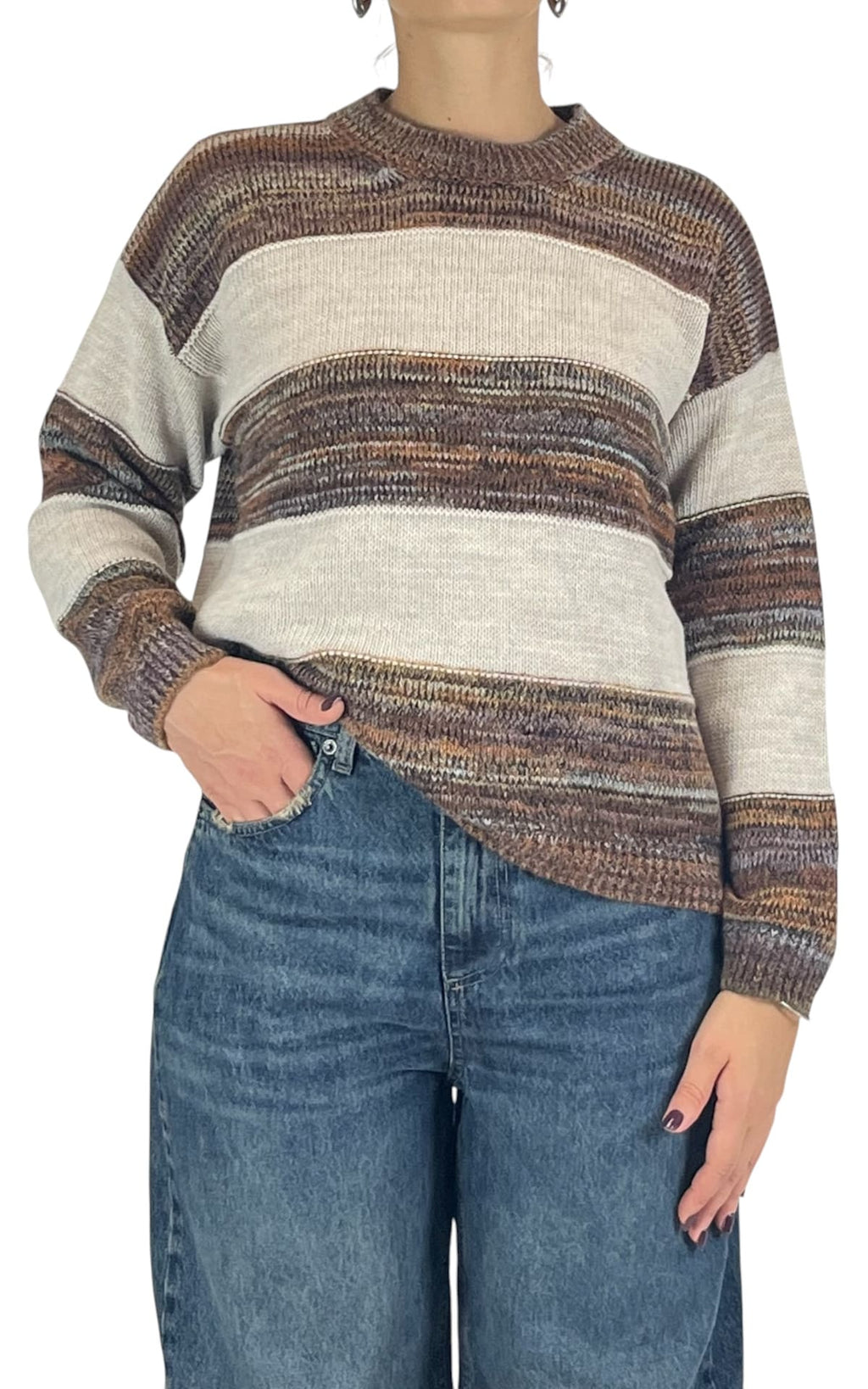 Off-On - Maglia multicor righe - Avorio