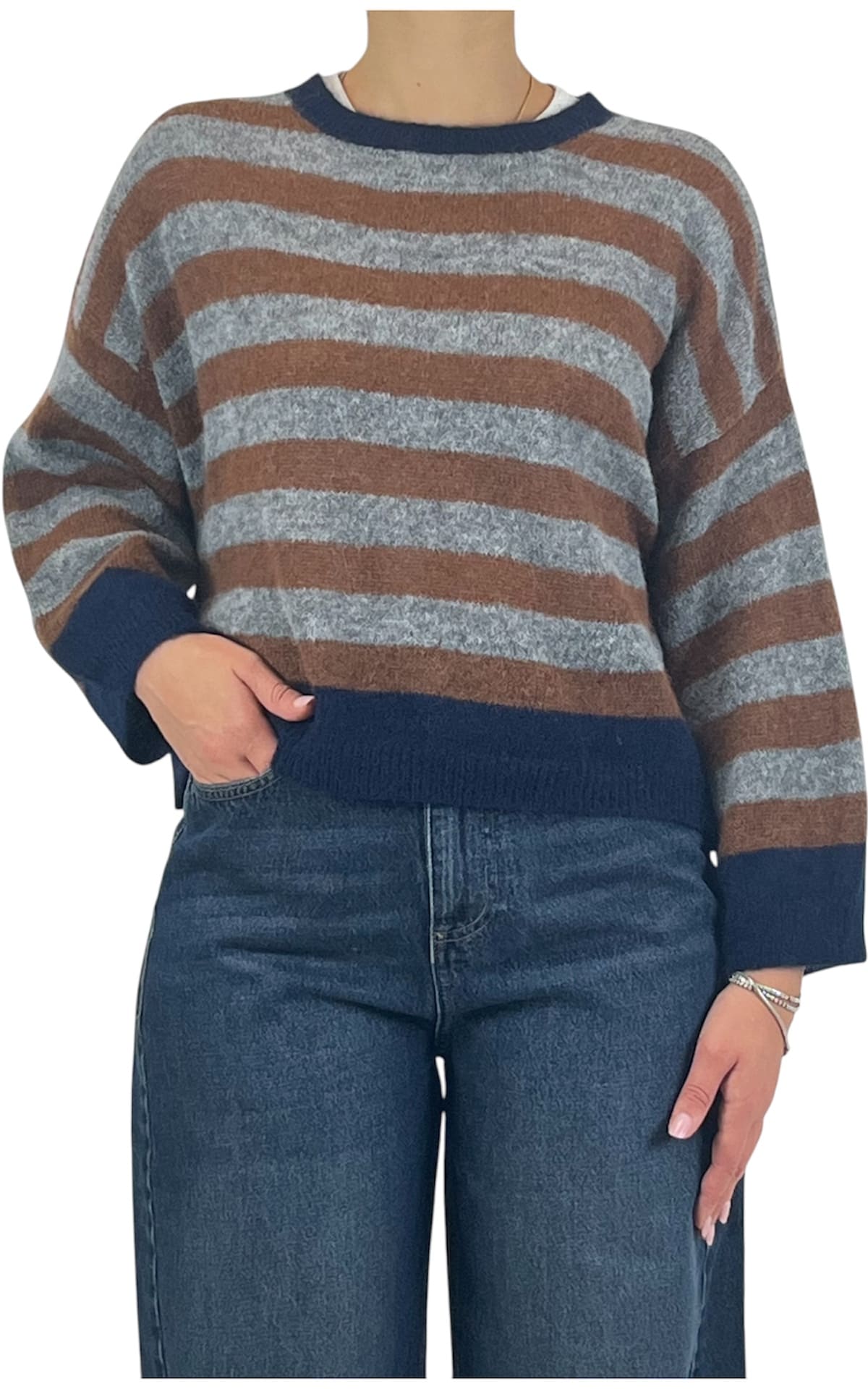 Off-on - Maglia alpaca kimono - Grigio / moro / blu