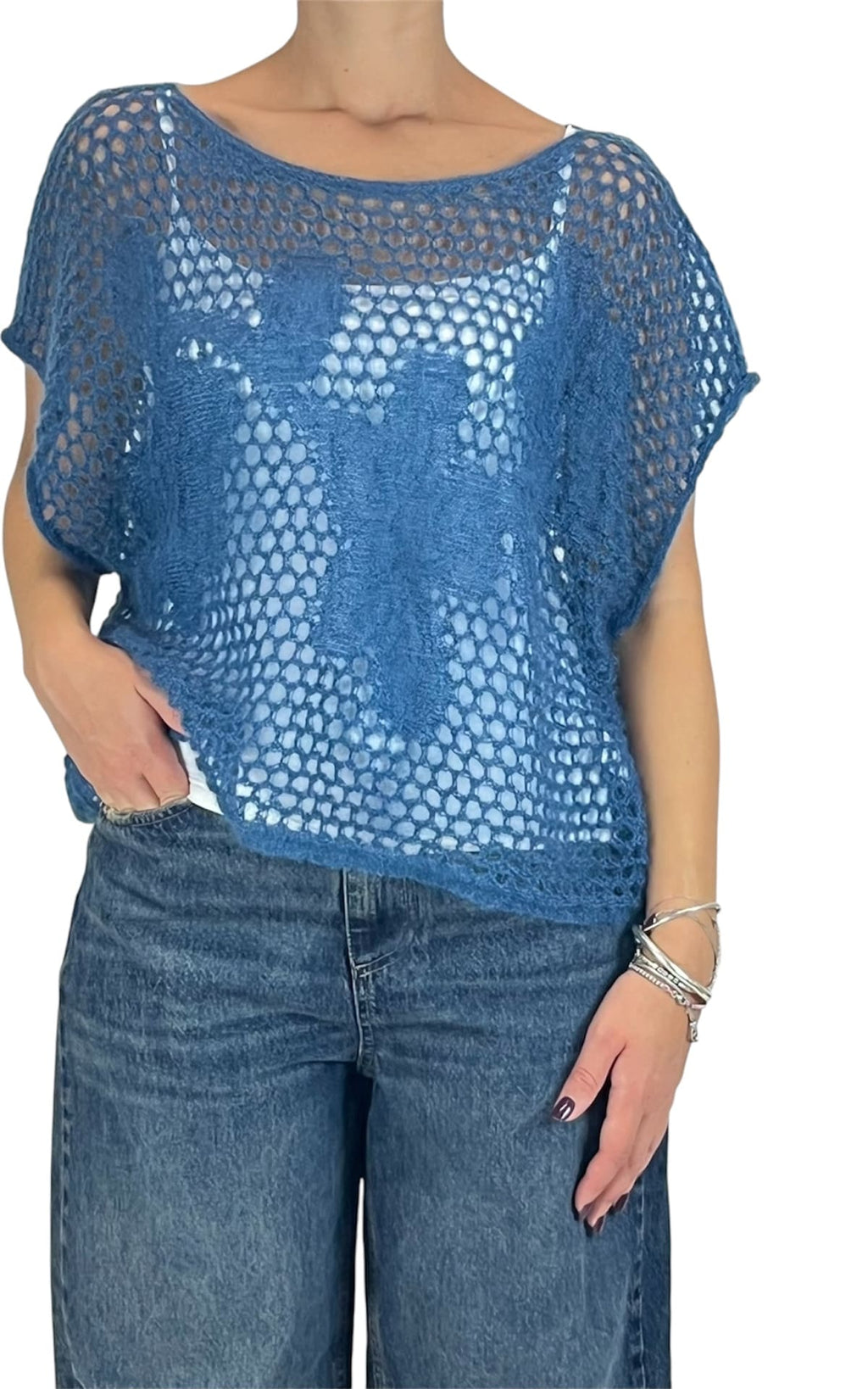 Initial - Maglia traforata - Azzurro