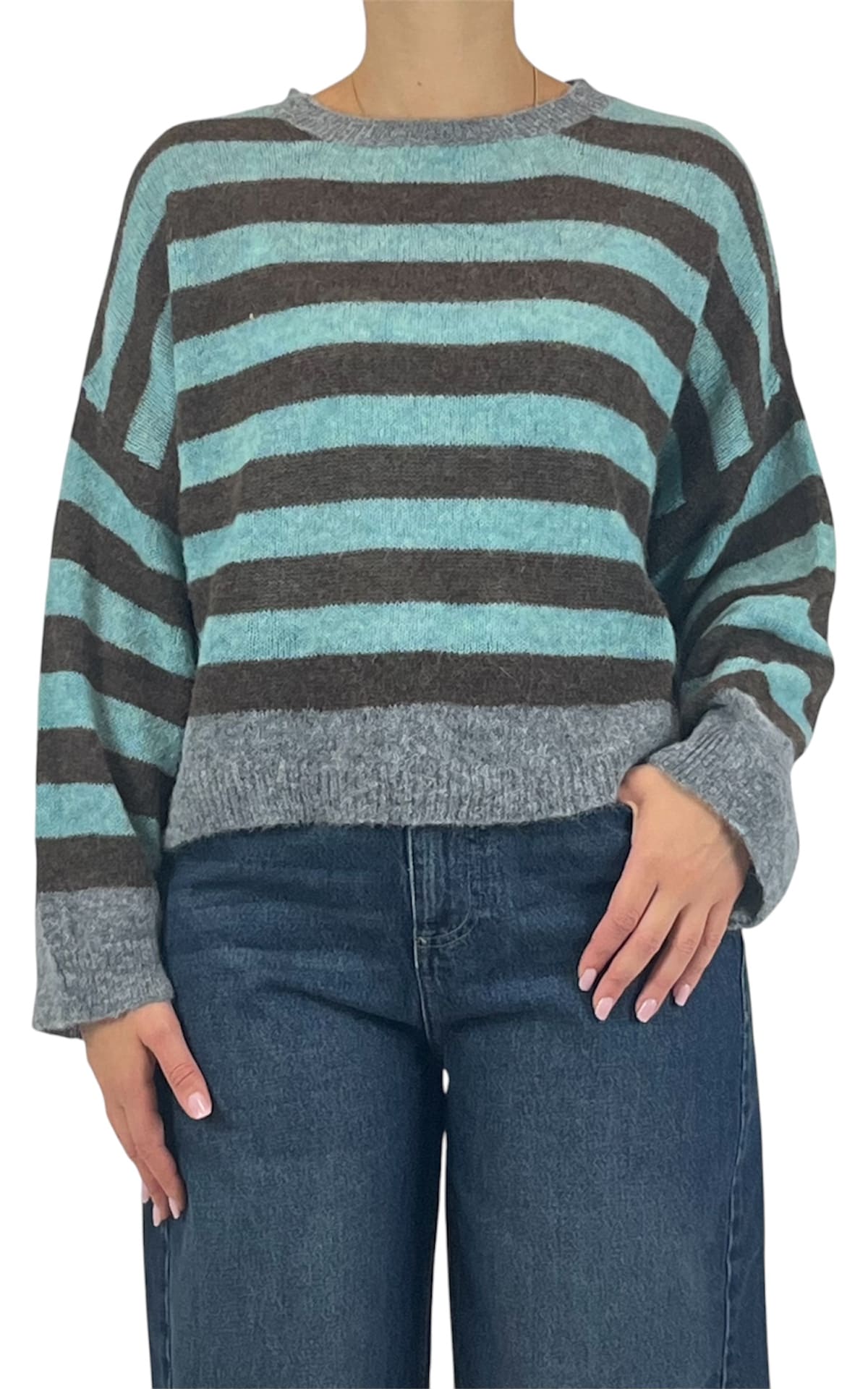Off-on - Maglia alpaca kimono - Turchese chiaro / moro / grigio