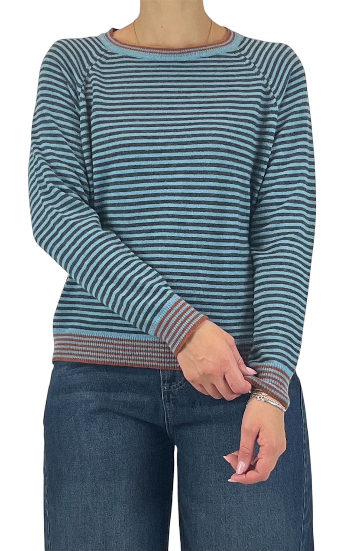 Off-on - Maglia riga fina - Azzurro polvere / antracite