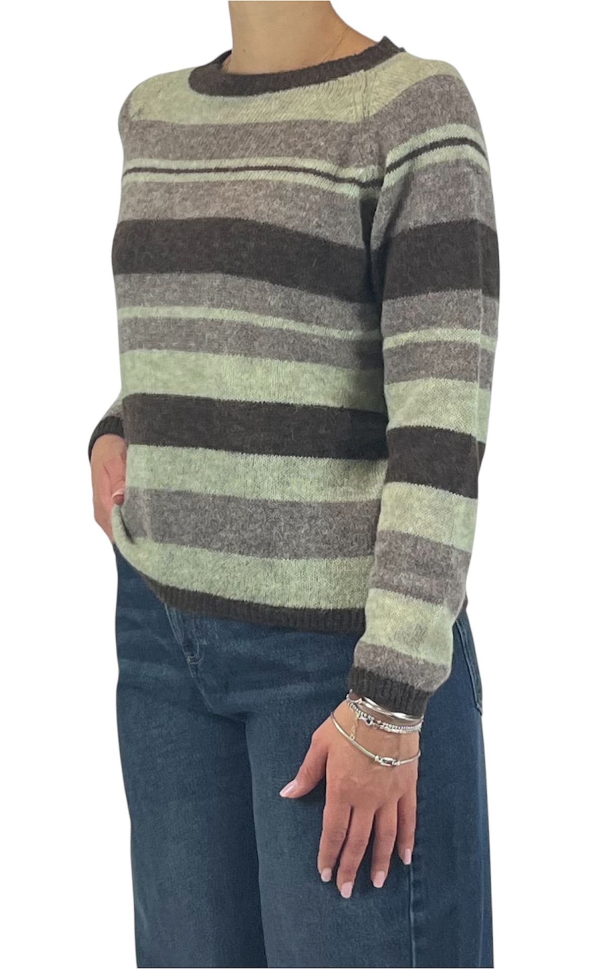 Off-on - Maglia alpaca riga - Verde / moro