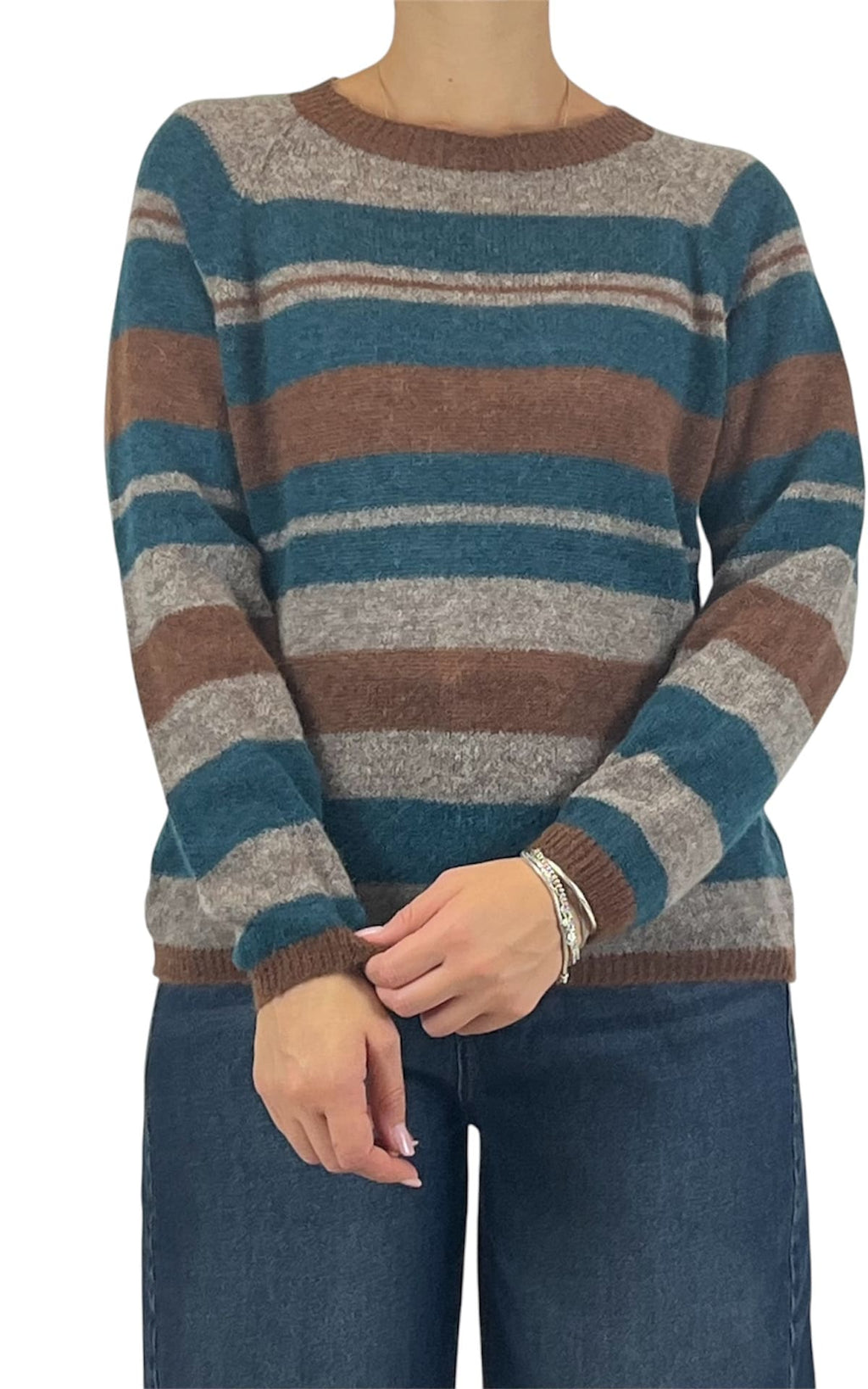 Off-on - Maglia alpaca riga - Ottanio / moro