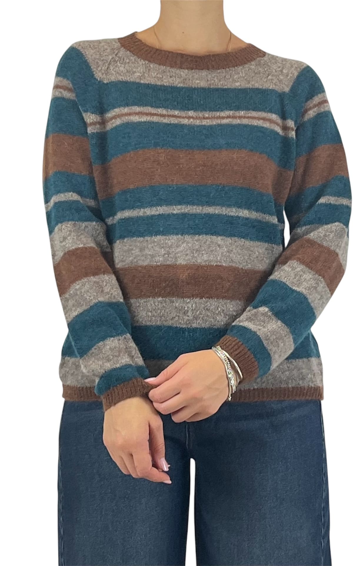 Off-on - Maglia alpaca riga - Ottanio / moro