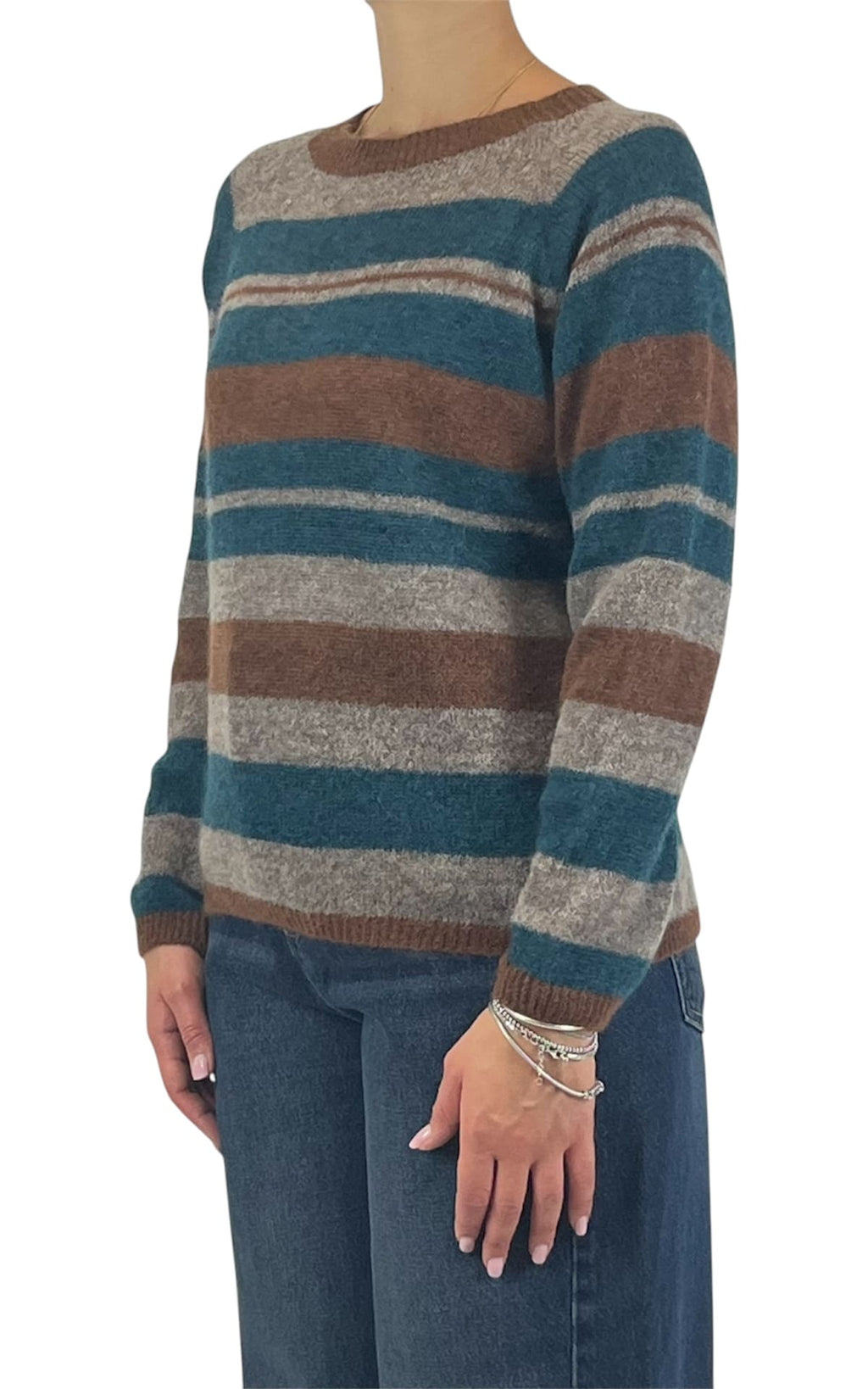 Off-on - Maglia alpaca riga - Ottanio / moro