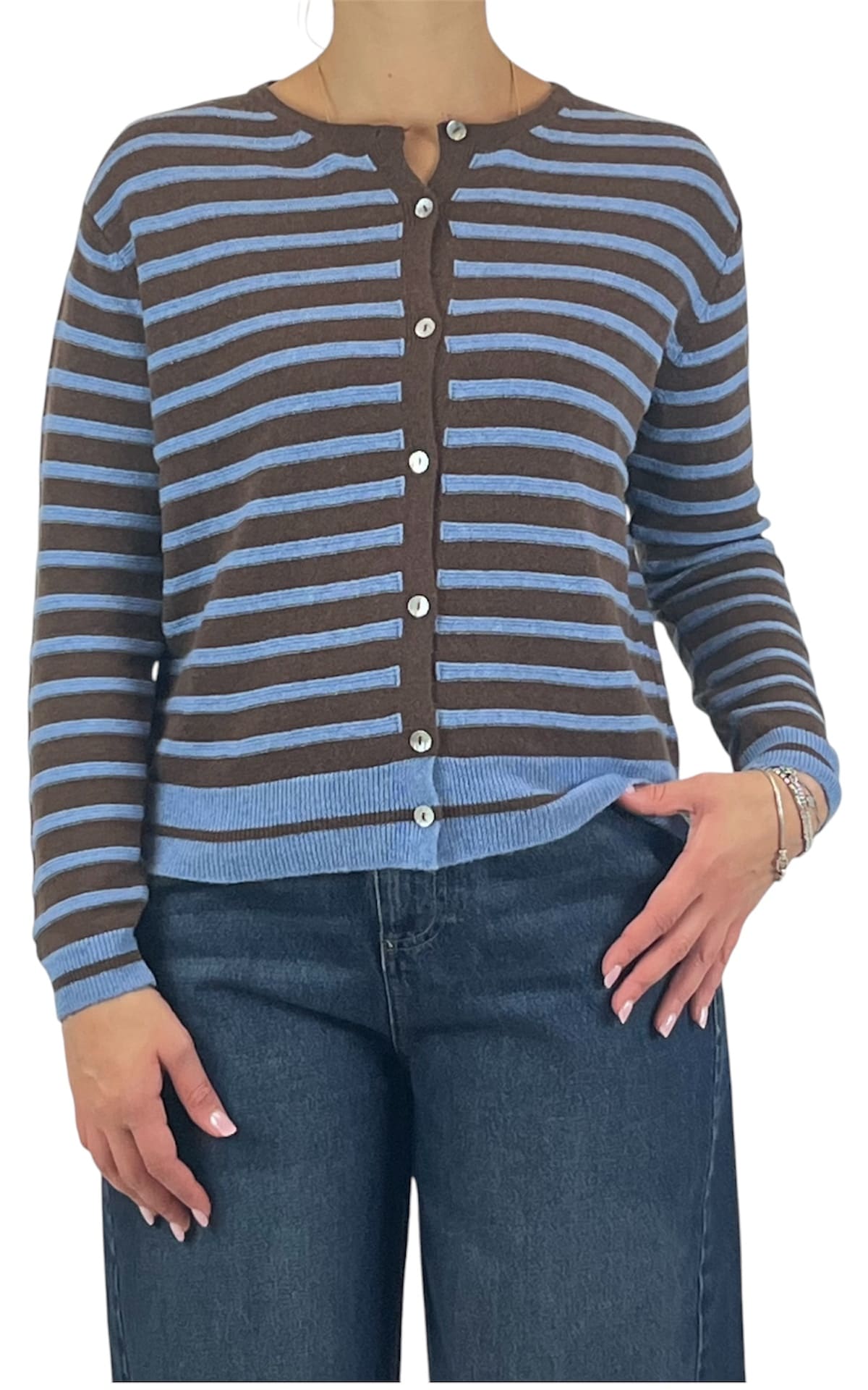Off-on - Cardigan riga fina - Moro / azzurro