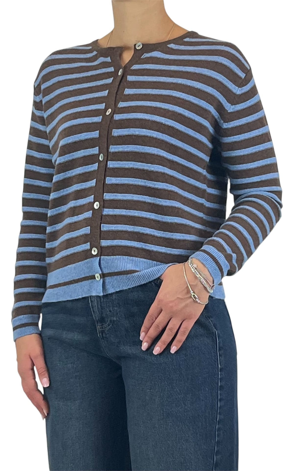 Off-on - Cardigan riga fina - Moro / azzurro