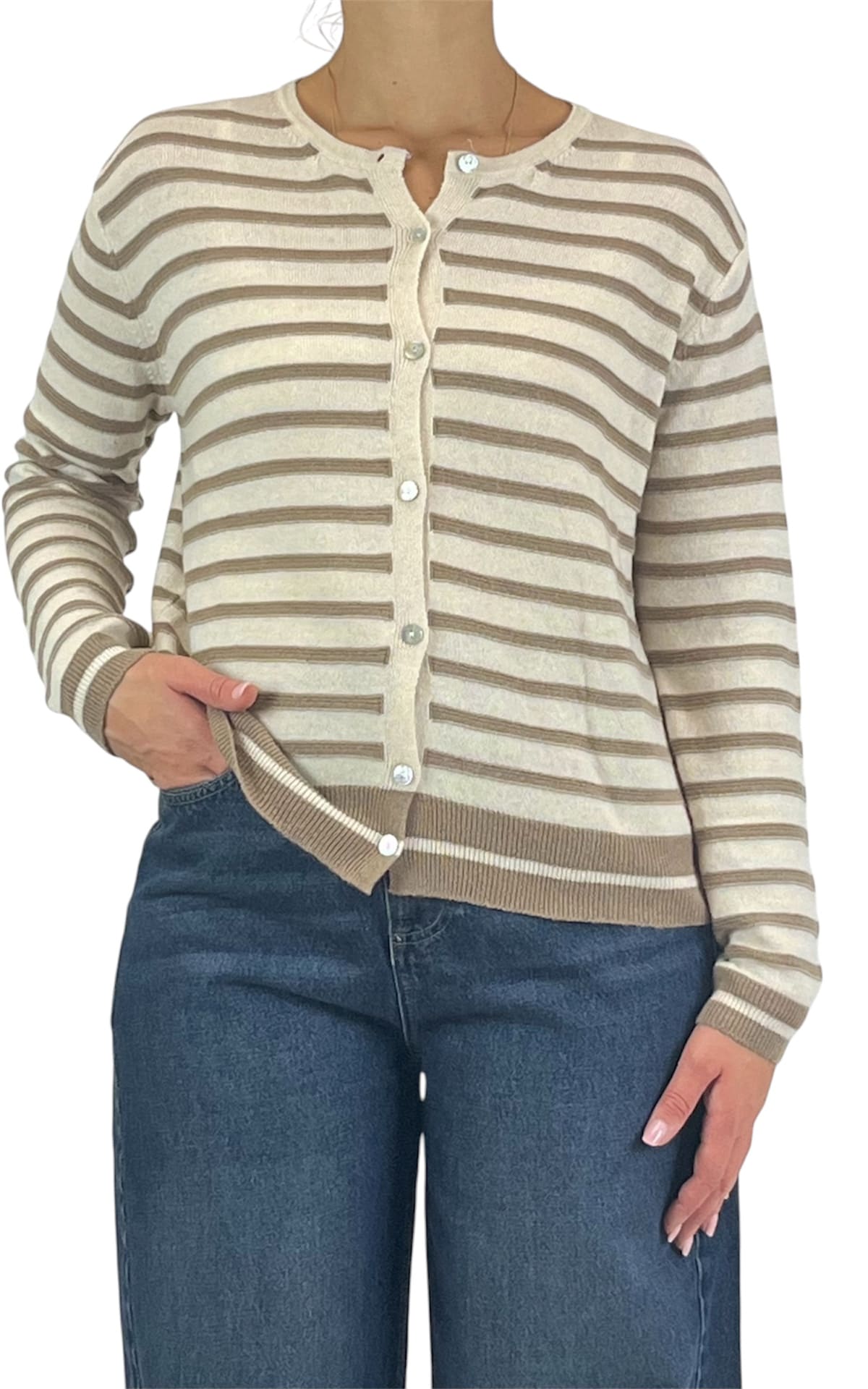 Off-on - Cardigan riga fina - Burro / beige