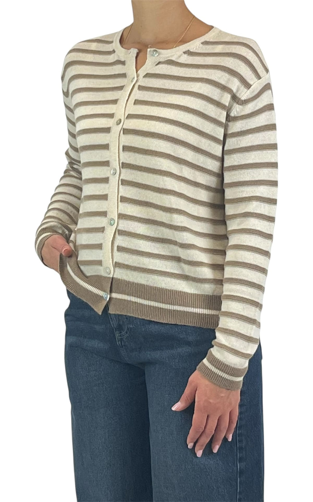 Off-on - Cardigan riga fina - Burro / beige