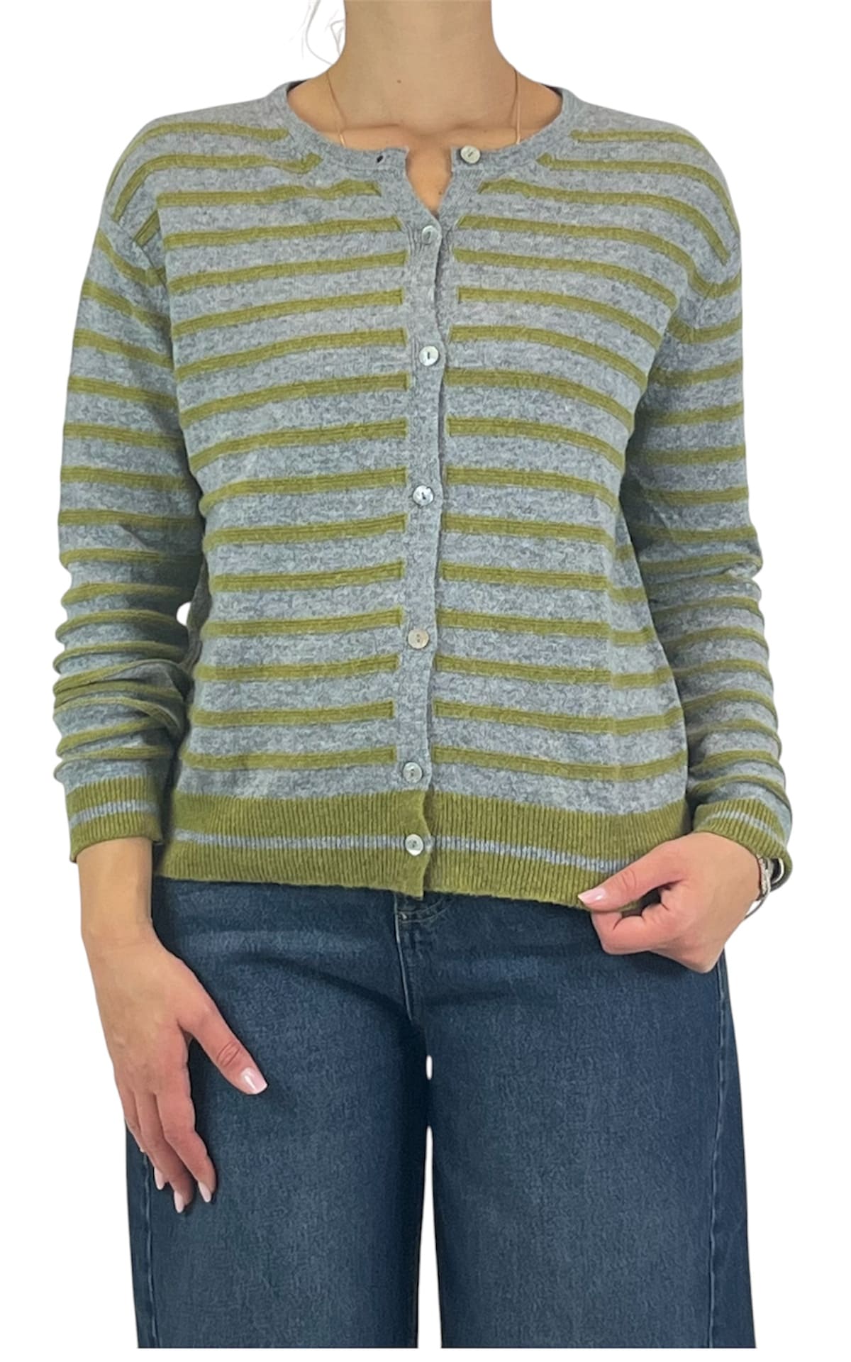 Off-on - Cardigan riga fina - Grigio / verde