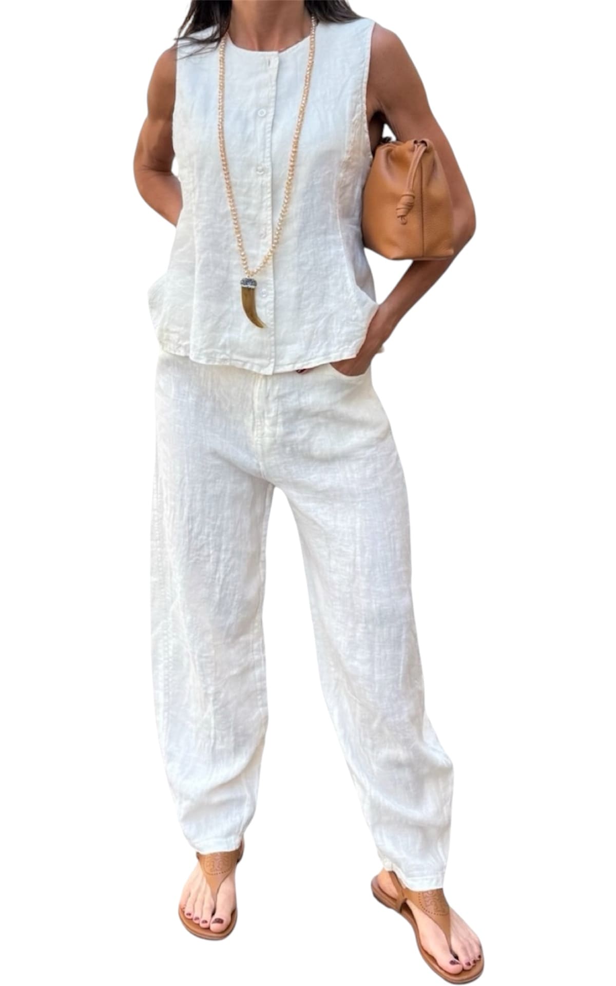 Susymix - Completo gilet e pantalone in lino - Panna
