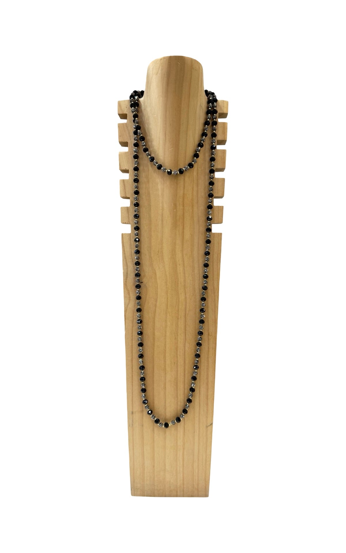 Off-on - Collana lunga con cristalli e sfere argento - Nero