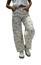 OFF-ON - Pantalone barrel floreale - Panna