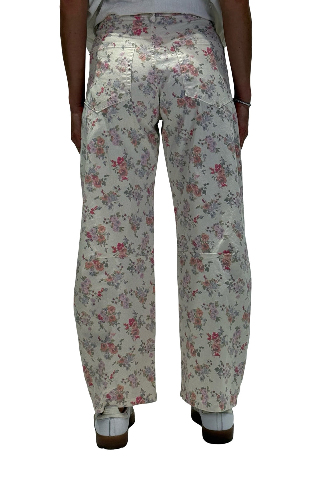 OFF-ON - Pantalone barrel floreale - Panna