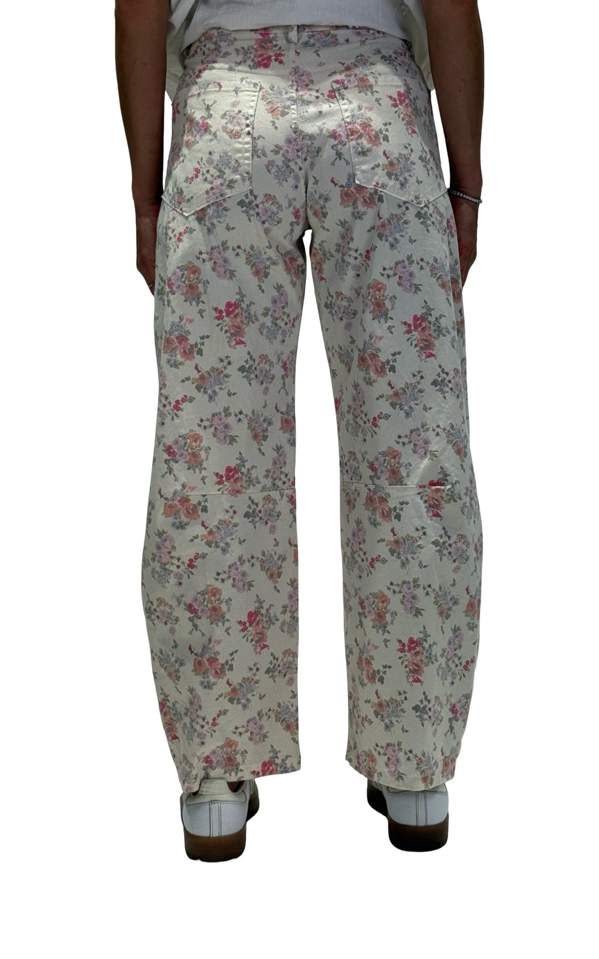 OFF-ON - Pantalone barrel floreale - Panna