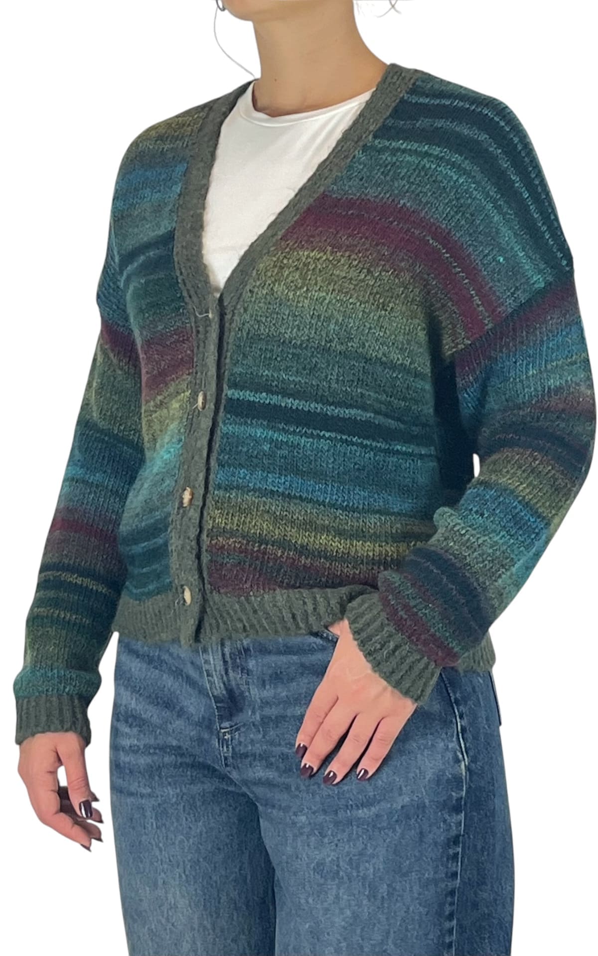 Off-on - Cardigan multicolore - Verde / fico