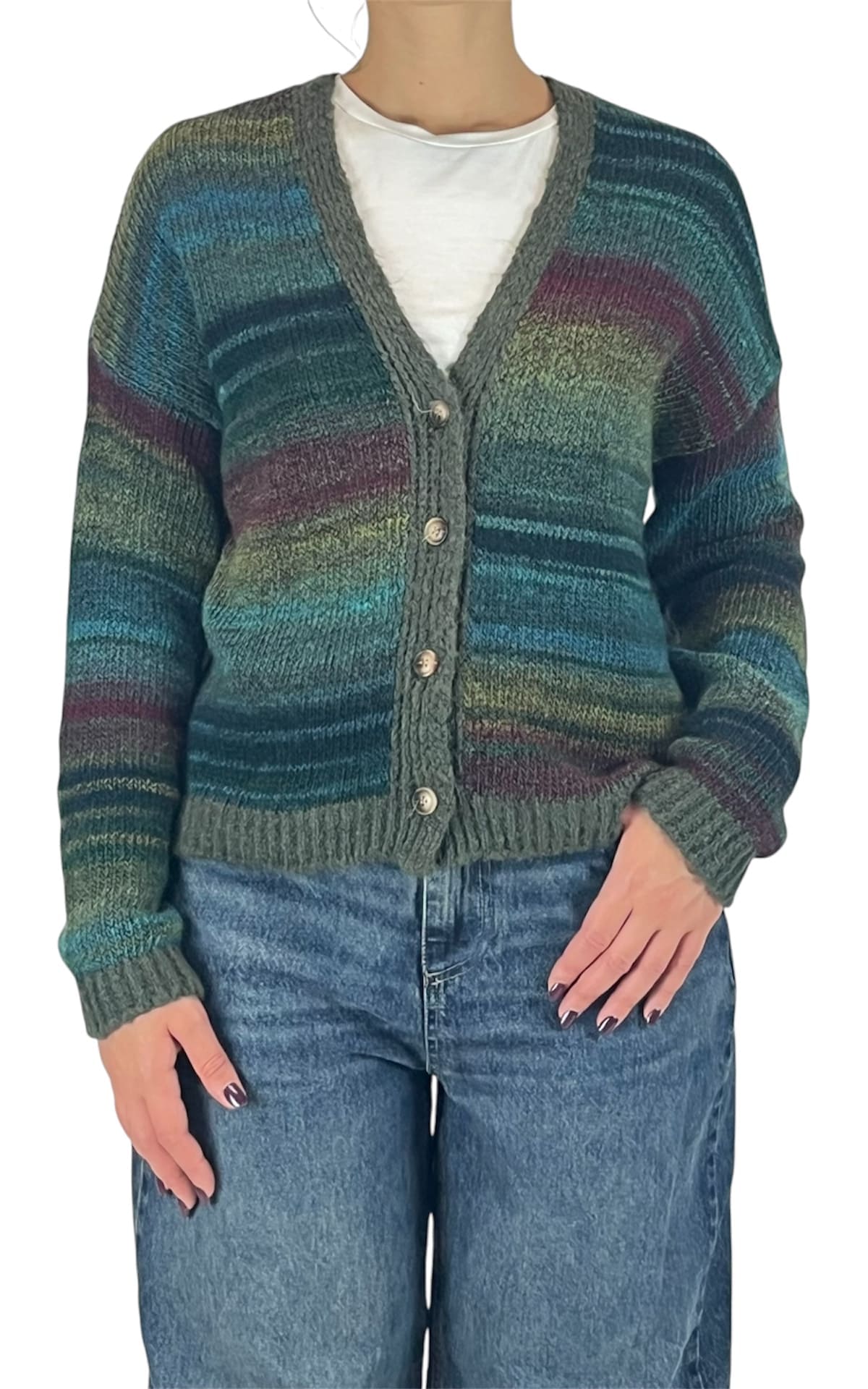 Off-on - Cardigan multicolore - Verde / fico