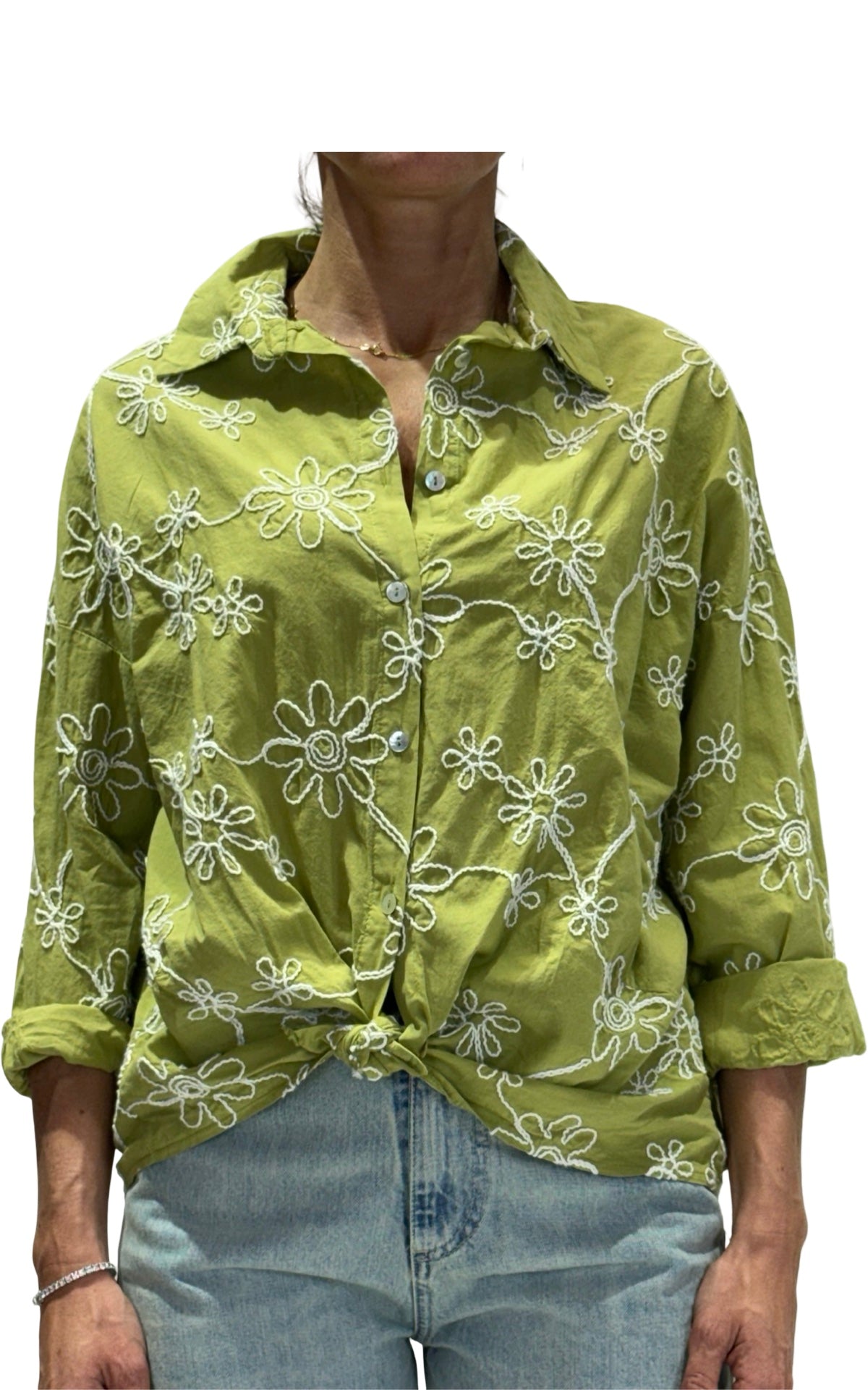 OFF-ON - Camicia con fiori ricamati - Verde