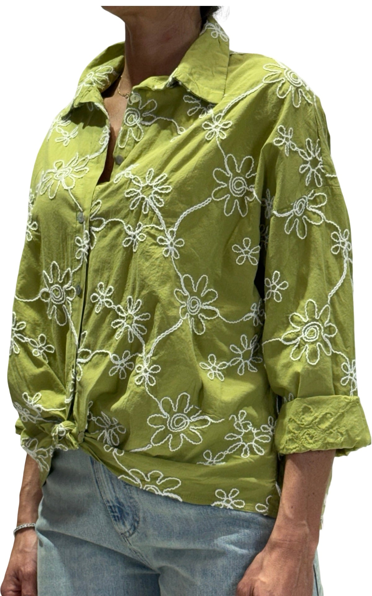 OFF-ON - Camicia con fiori ricamati - Verde