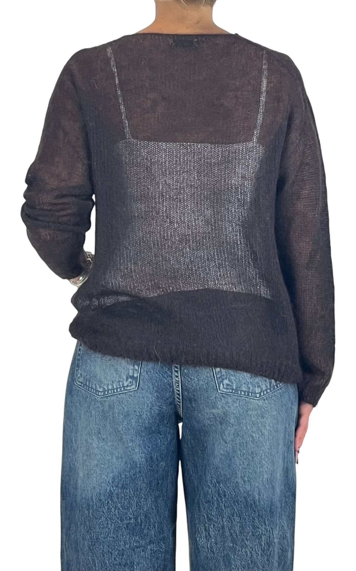 Initial - Maglia mohair scollo a V - Moro
