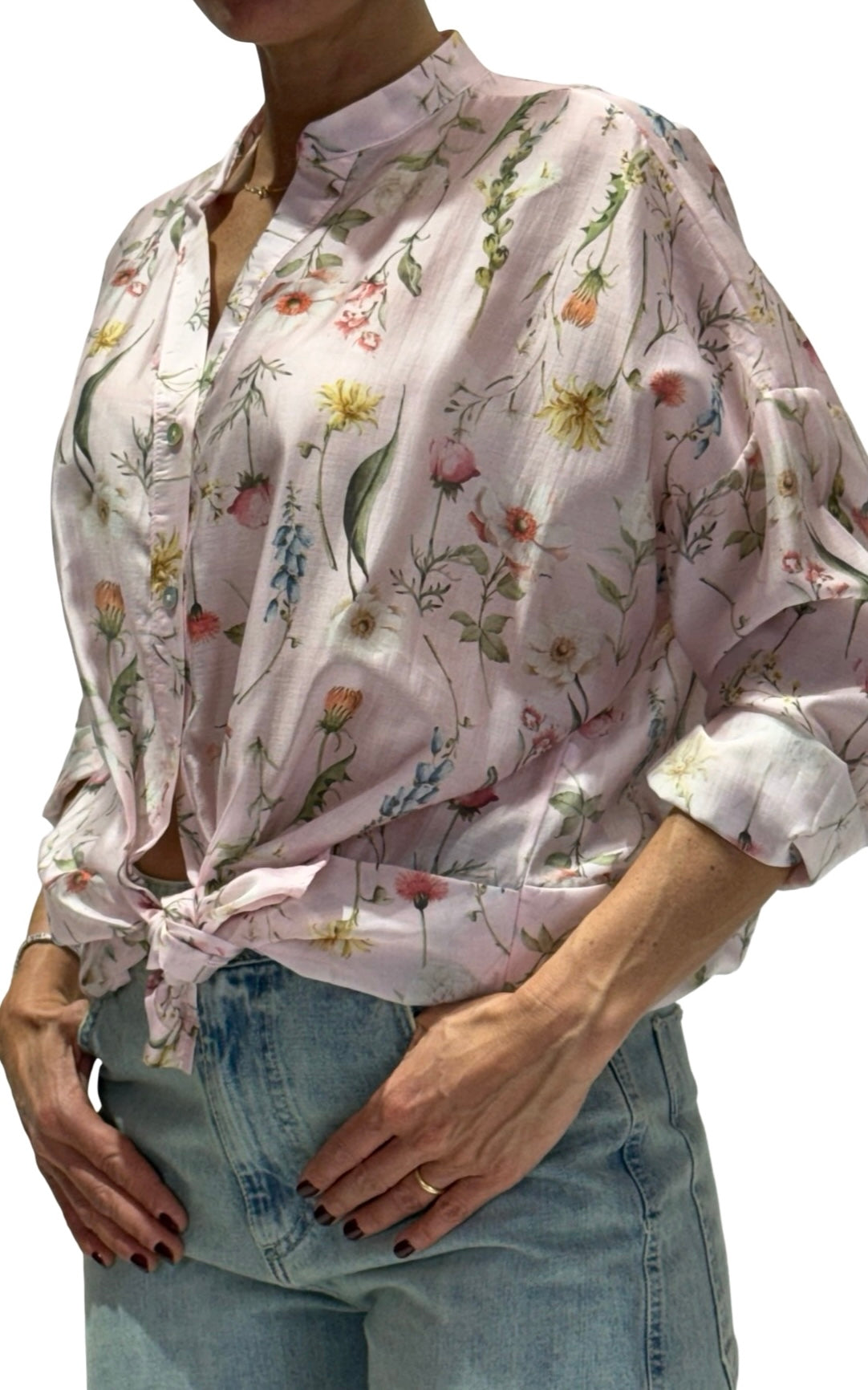 Susymix - Camicia floreale con nodo - Rosa