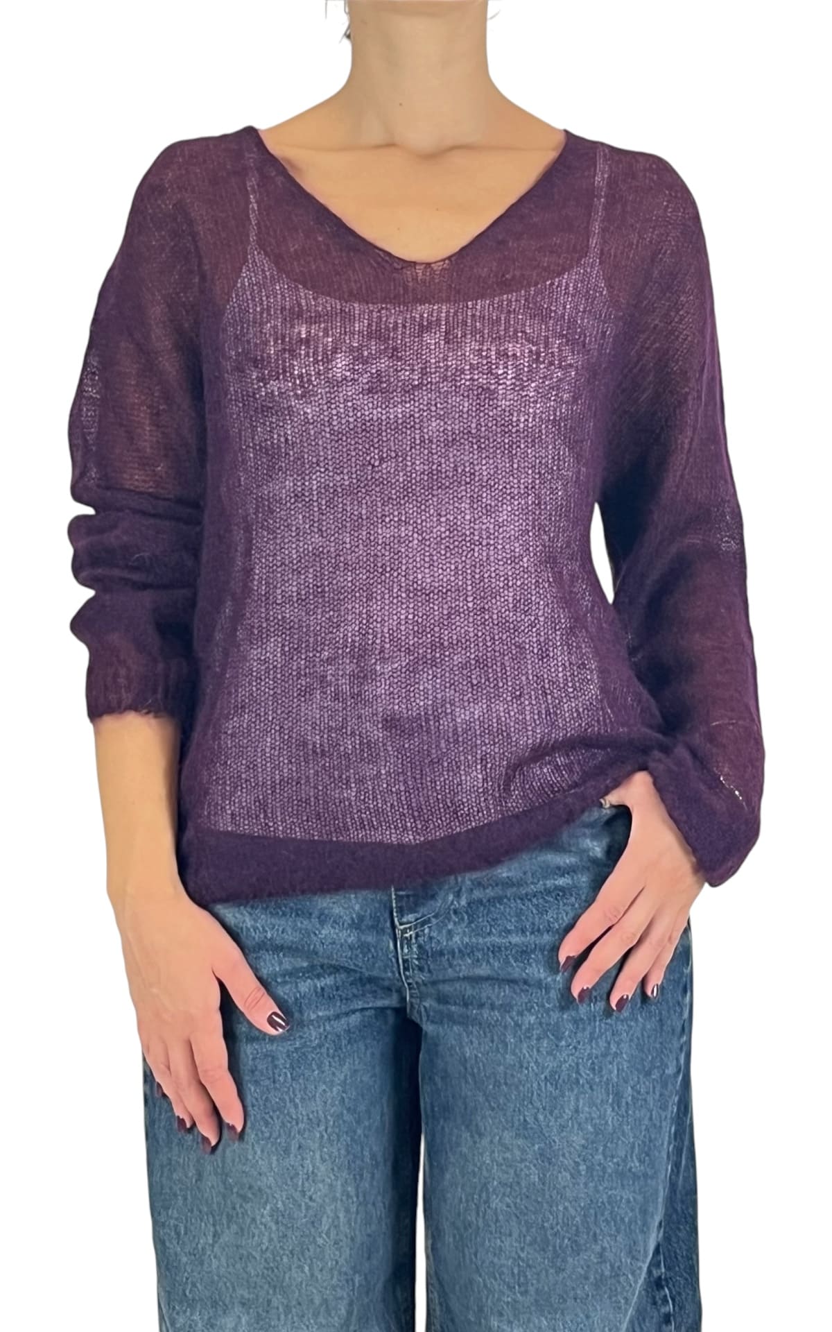 Initial - Maglia mohair scollo a V - Barolo