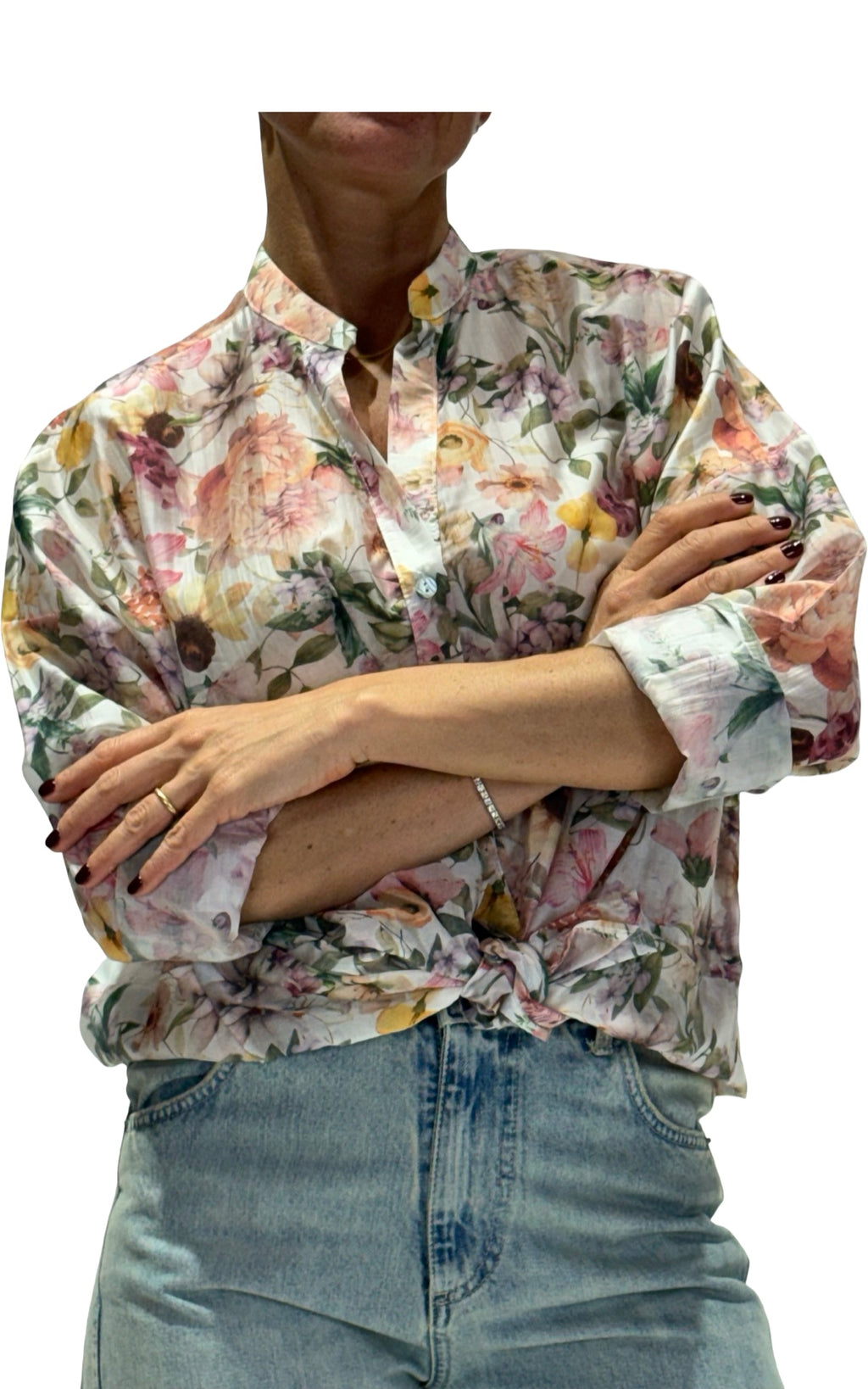 Susymix - Camicia floreale con nodo - Latte