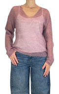 Initial - Maglia mohair scollo a V - Rosa antico