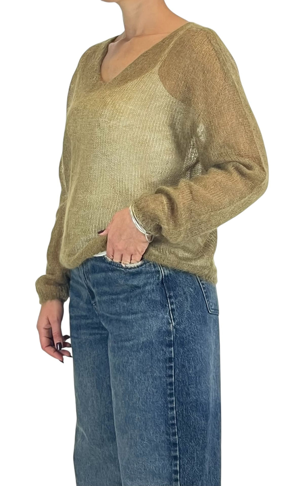 Initial - Maglia mohair scollo a V - Olio