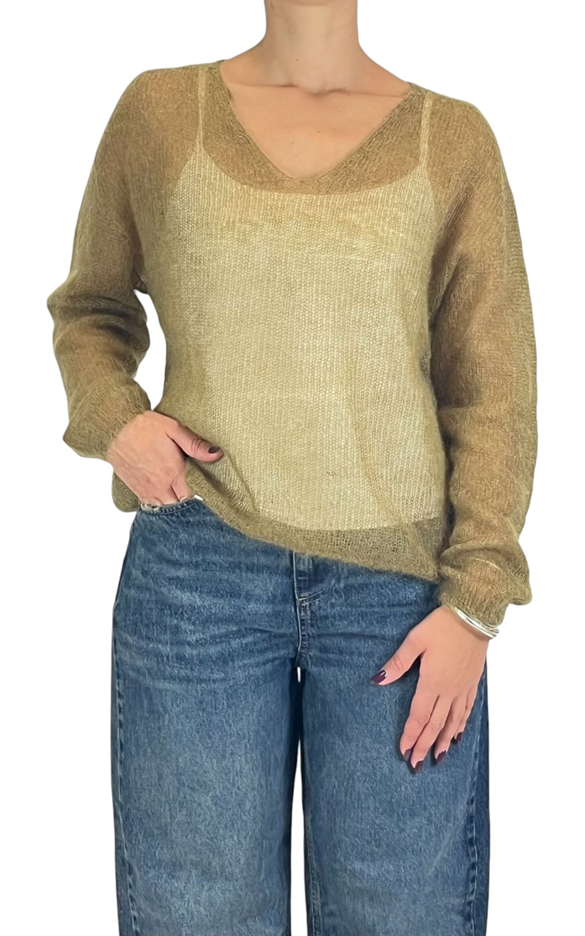 Initial - Maglia mohair scollo a V - Olio
