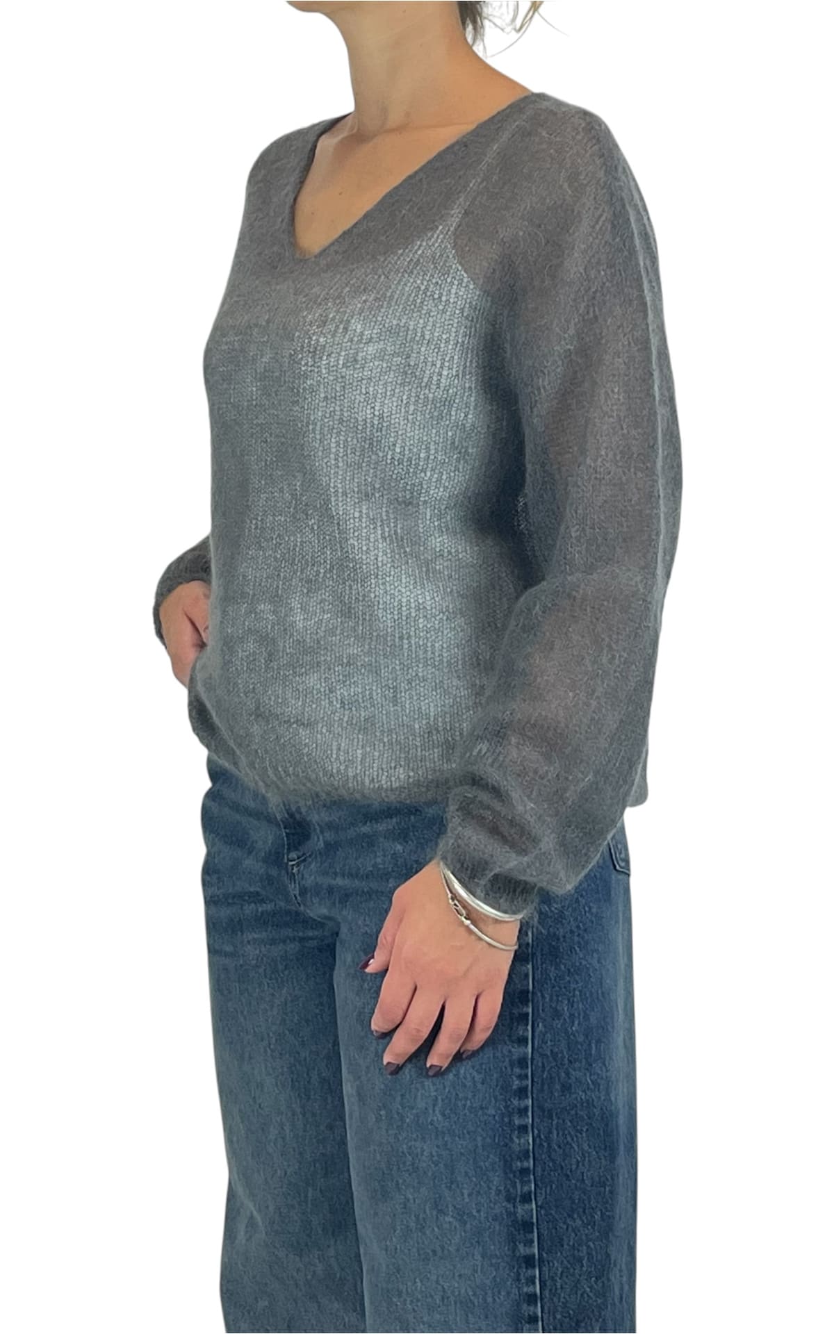 Initial - Maglia mohair scollo a V - Grigio