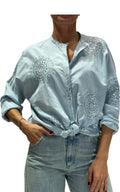 Susymix - Camicia ricamo e paillettes - Celeste