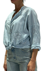 Susymix - Camicia ricamo e paillettes - Celeste